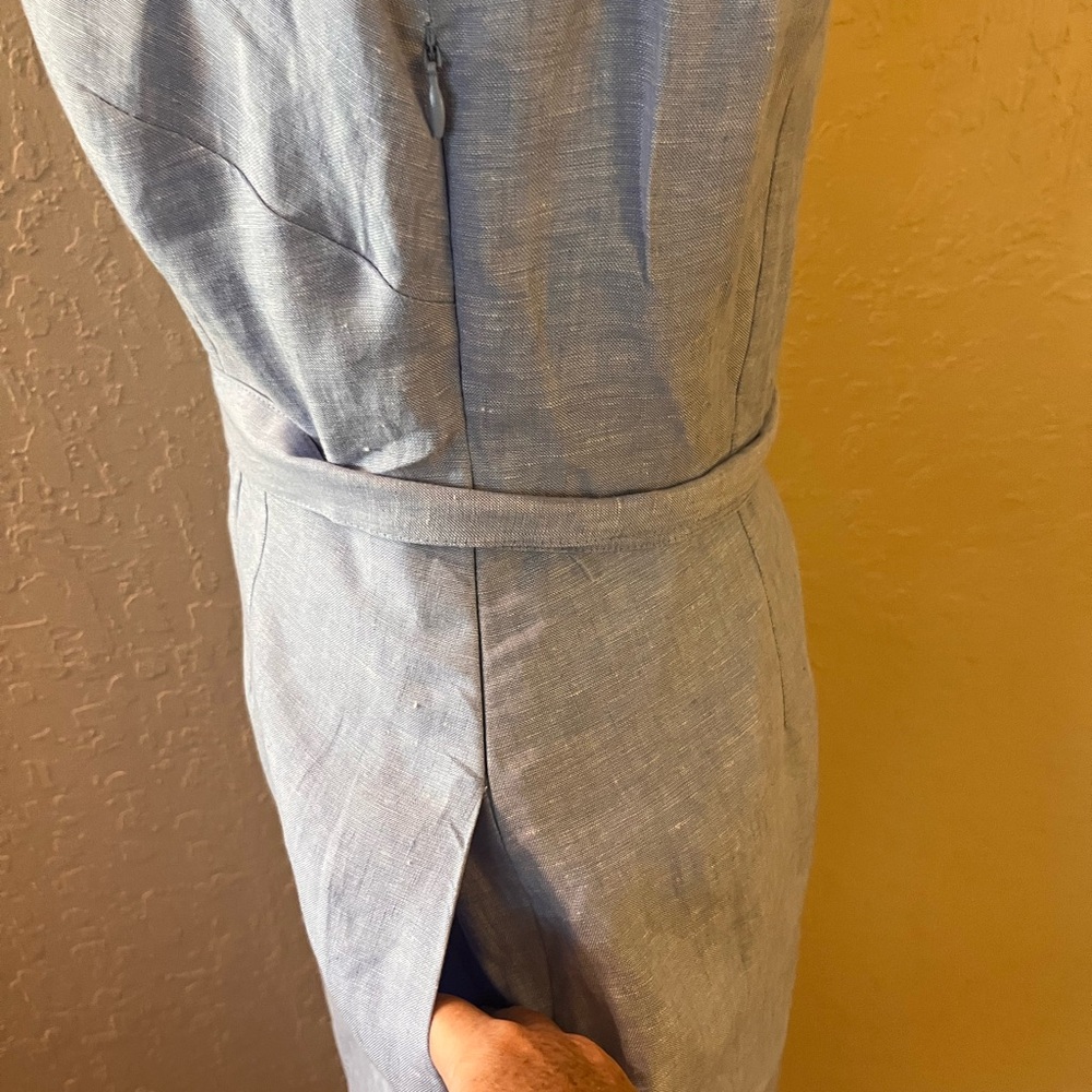 Boden Light Blue Linen Midi Dress with Multicolor Button Detail - Picture 4 of 12